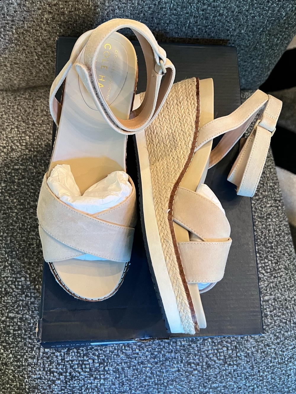 Cole Haan Cream Suede Espadrille Wedge Sandals - Women